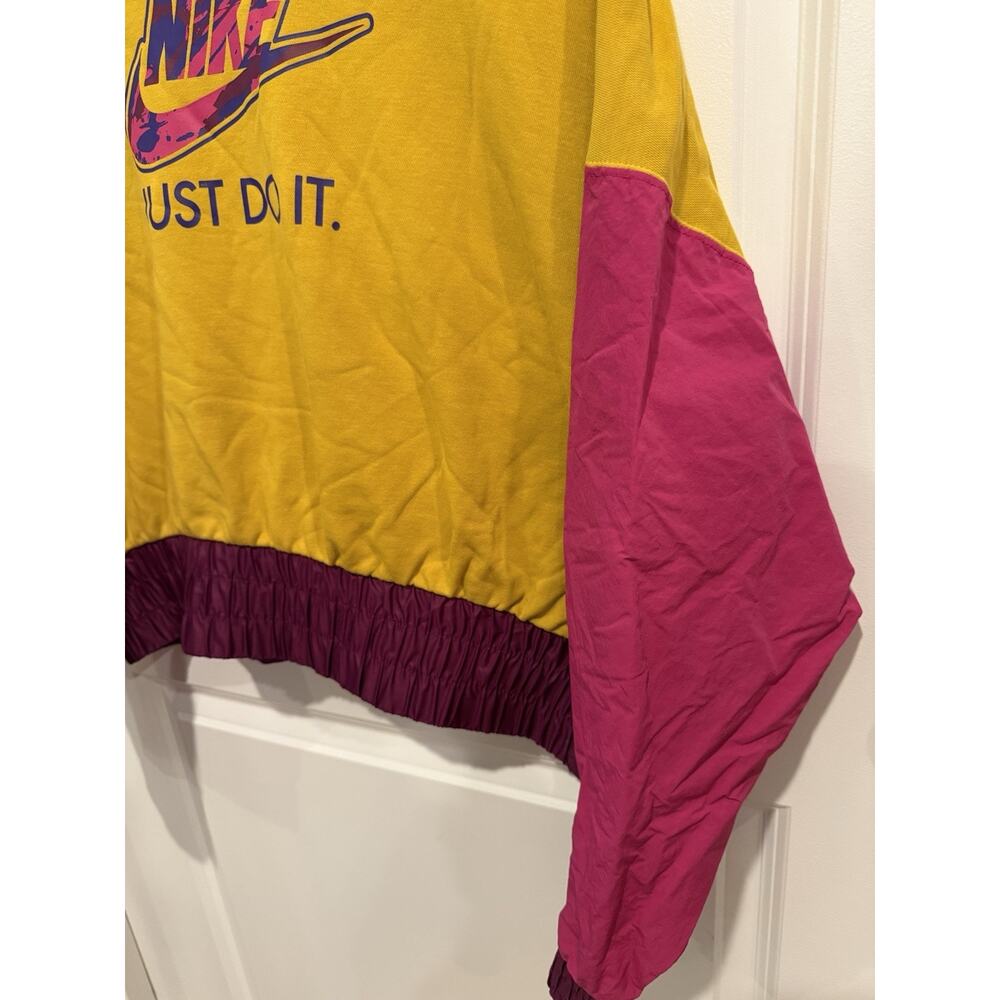 Nike Just Do It Swoosh Retro Terry Fleece Sweatshirt Sz Large Nylon Sleeves Crop - Picture 4 of 7